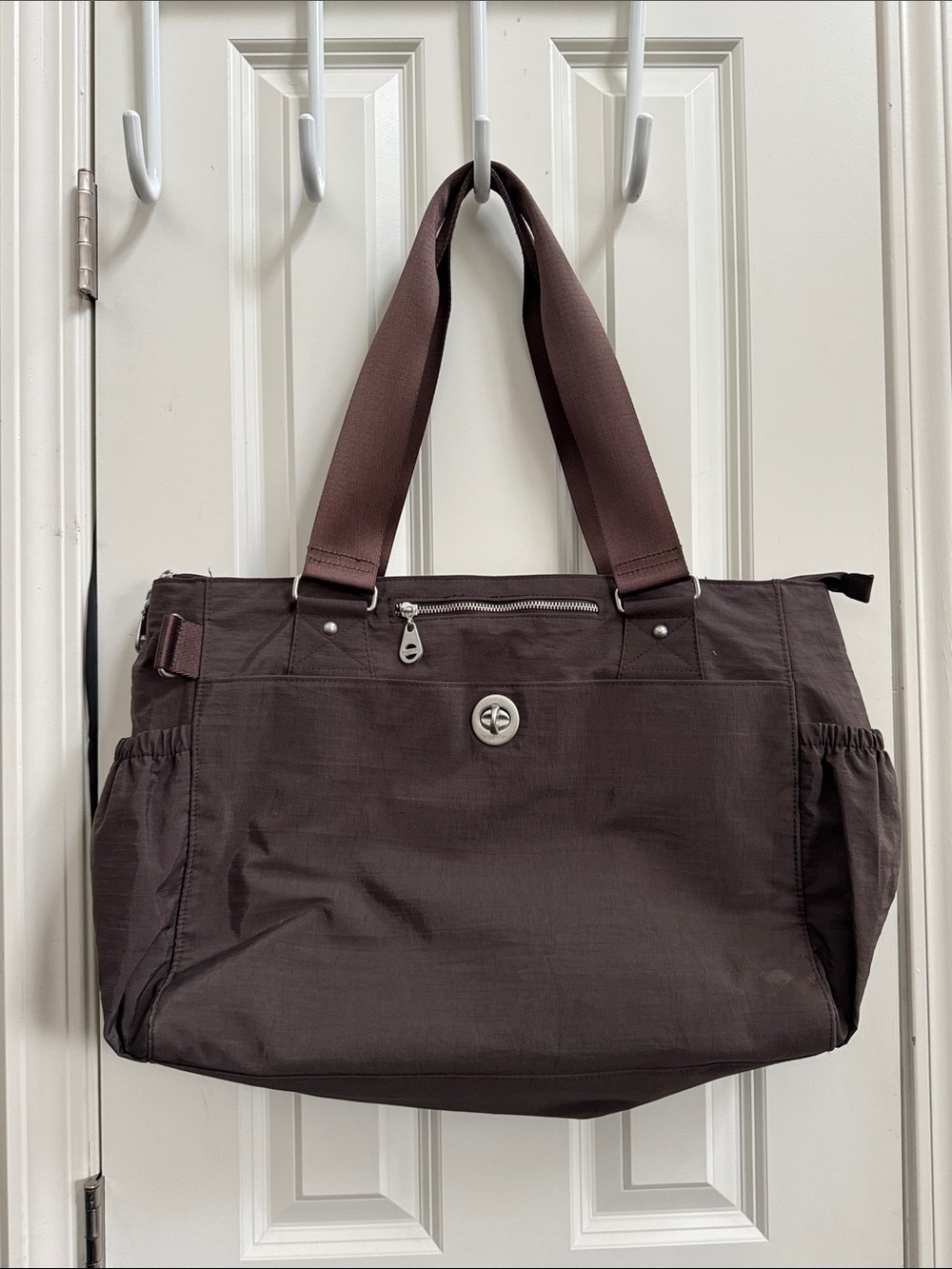 Baggallini Chocolate Brown Shoulder Tote with Silver Accent